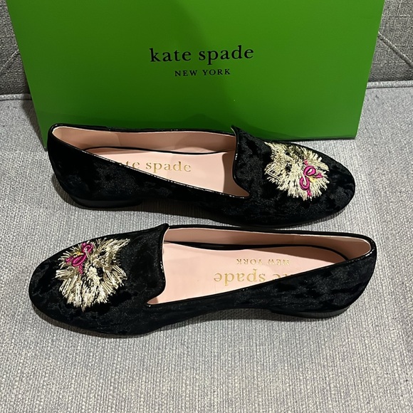 ♠️kate spade Lounge Whiskers Meow Cat Suede Loafers, Black Multi NIB - Picture 14 of 16